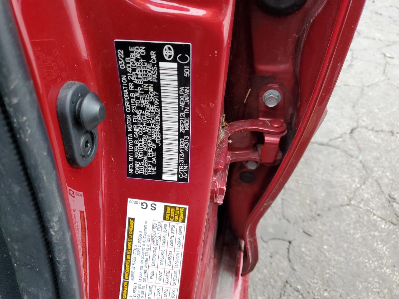 2022 TOYOTA COROLLA LE VIN:1FTNS2EW2EDA44526