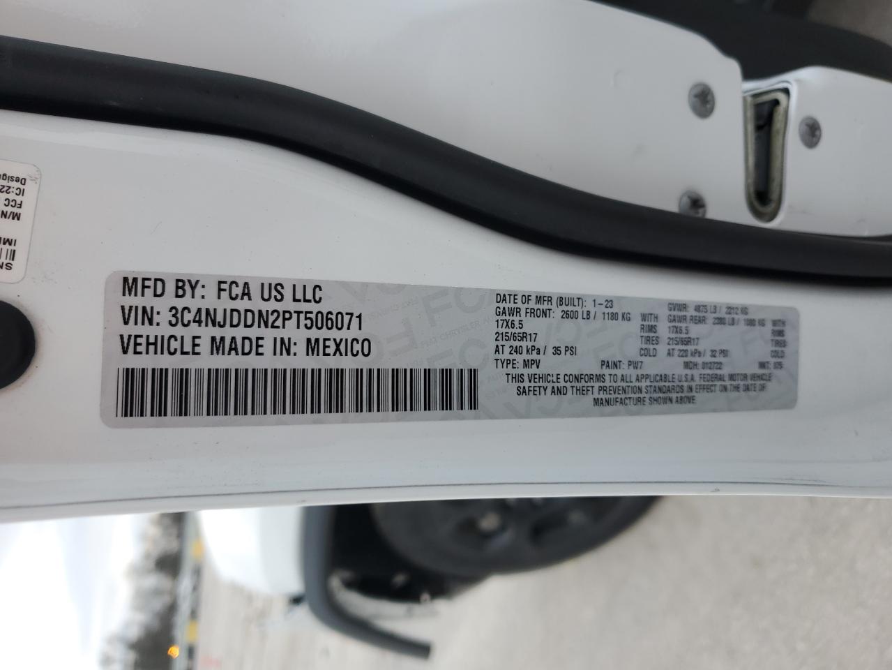 2023 JEEP COMPASS TRAILHAWK VIN:3C4NJDDN2PT506071