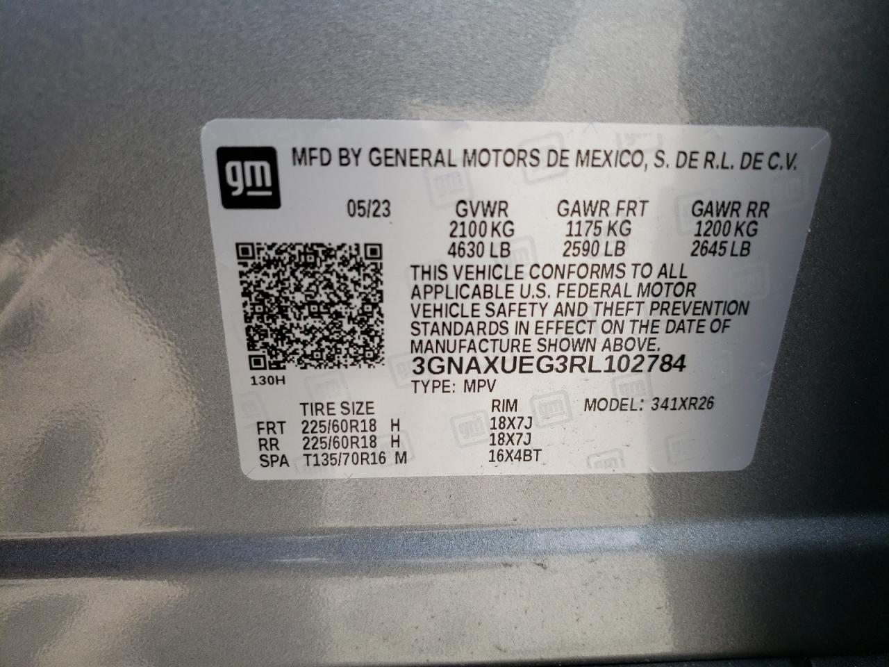 2024 CHEVROLET EQUINOX LT VIN:3GNAXUEG3RL102784