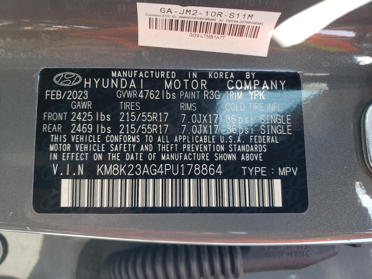 2023 HYUNDAI KONA SE VIN:KM8K23AG4PU178864