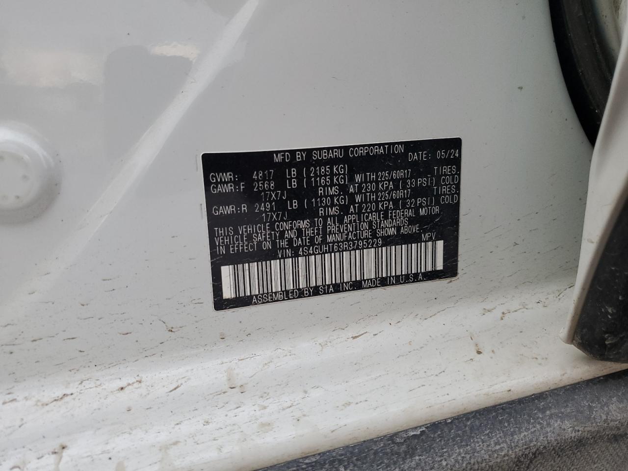 2024 SUBARU CROSSTREK WILDERNESS VIN:4S4GUHT63R3795229