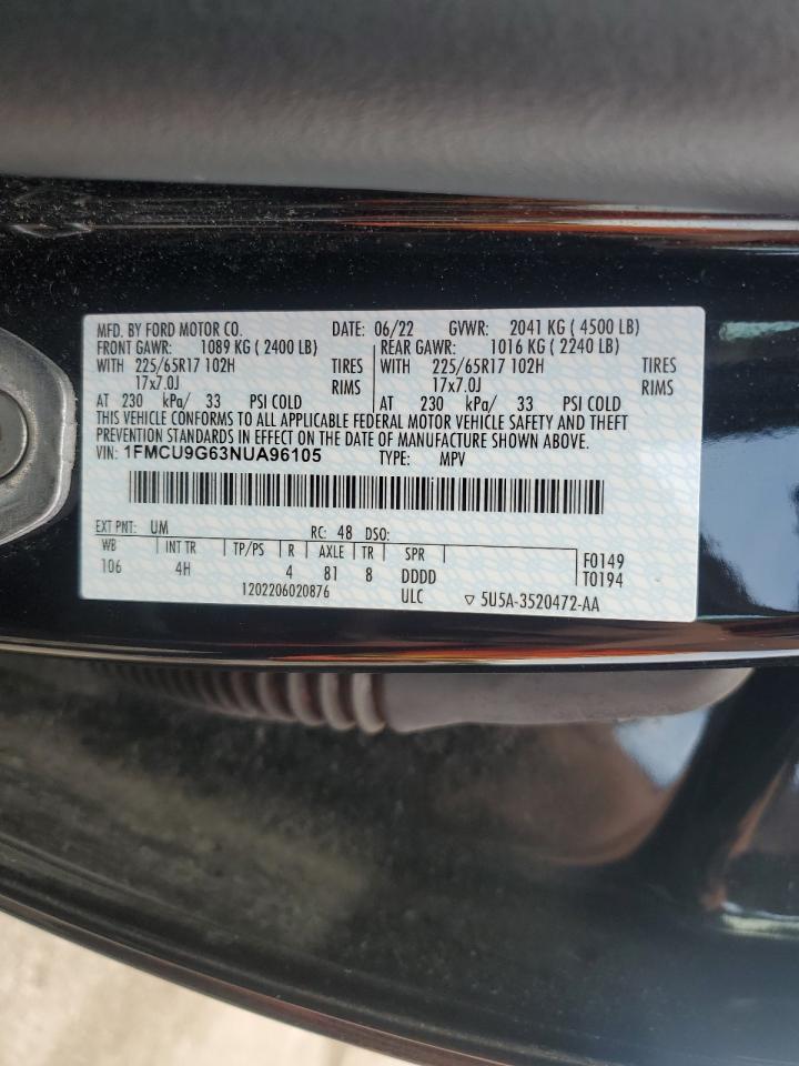 2022 FORD ESCAPE SE VIN:1FMCU9G63NUA96105