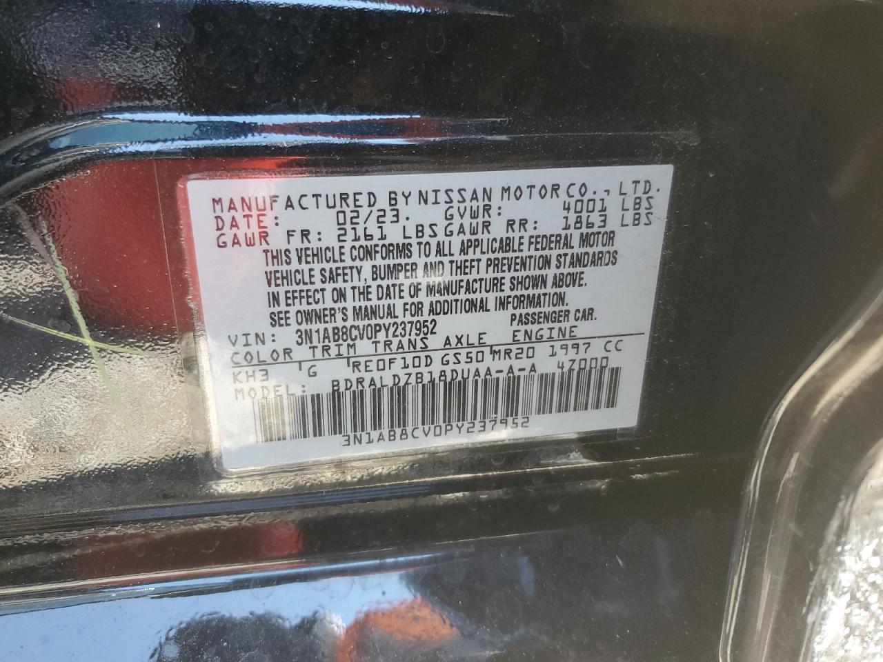 2023 NISSAN SENTRA SV VIN:3N1AB8CV0PY237952