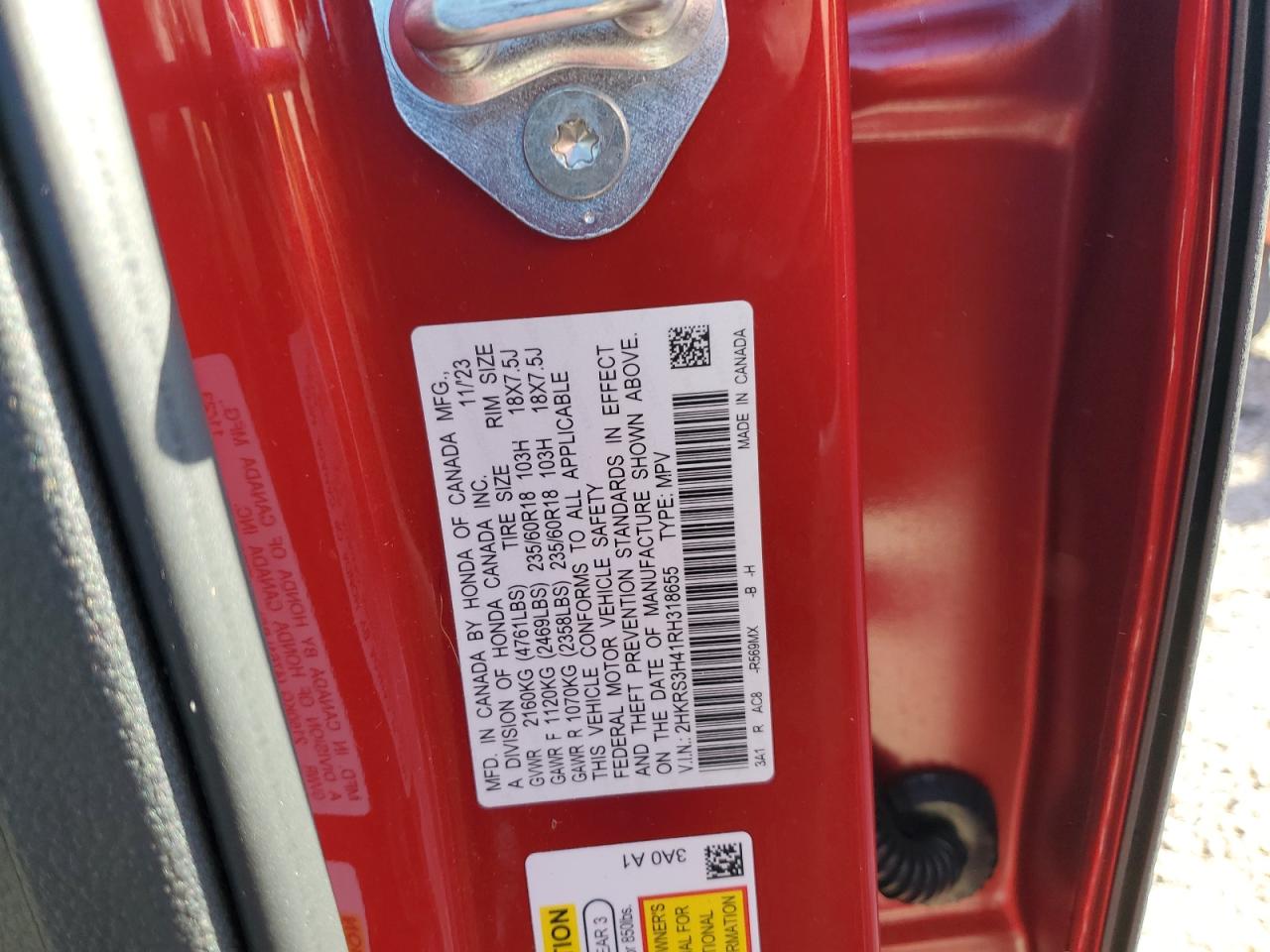 2024 HONDA CR-V EX VIN:2HKRS3H41RH318655