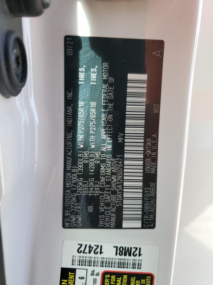 2022 TOYOTA SEQUOIA SR5 VIN:5TDAY5A12NS076471