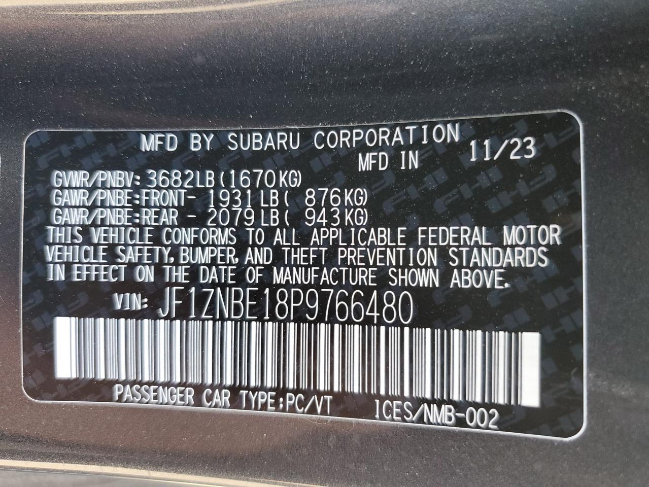 2023 TOYOTA GR 86 PREMIUM VIN:JF1ZNBE18P9766480