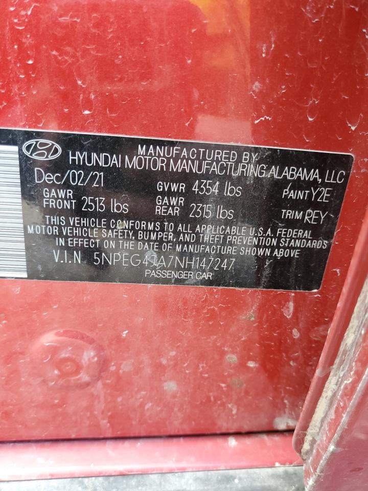 2022 HYUNDAI SONATA SE VIN:5NPEG4JA7NH147247