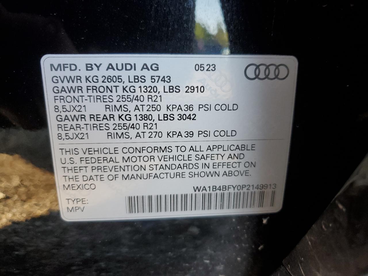 2023 AUDI SQ5 PREMIUM PLUS VIN:WA1B4BFY0P2149913