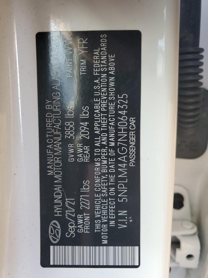 2022 HYUNDAI ELANTRA SEL VIN:5NPLM4AG7NH064325