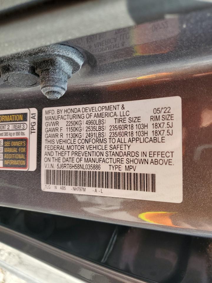 2022 HONDA CR-V EX VIN:5J6RT6H58NL035886