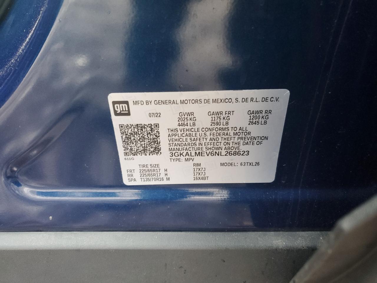 2022 GMC TERRAIN SLE VIN:3GKALMEV6NL268623