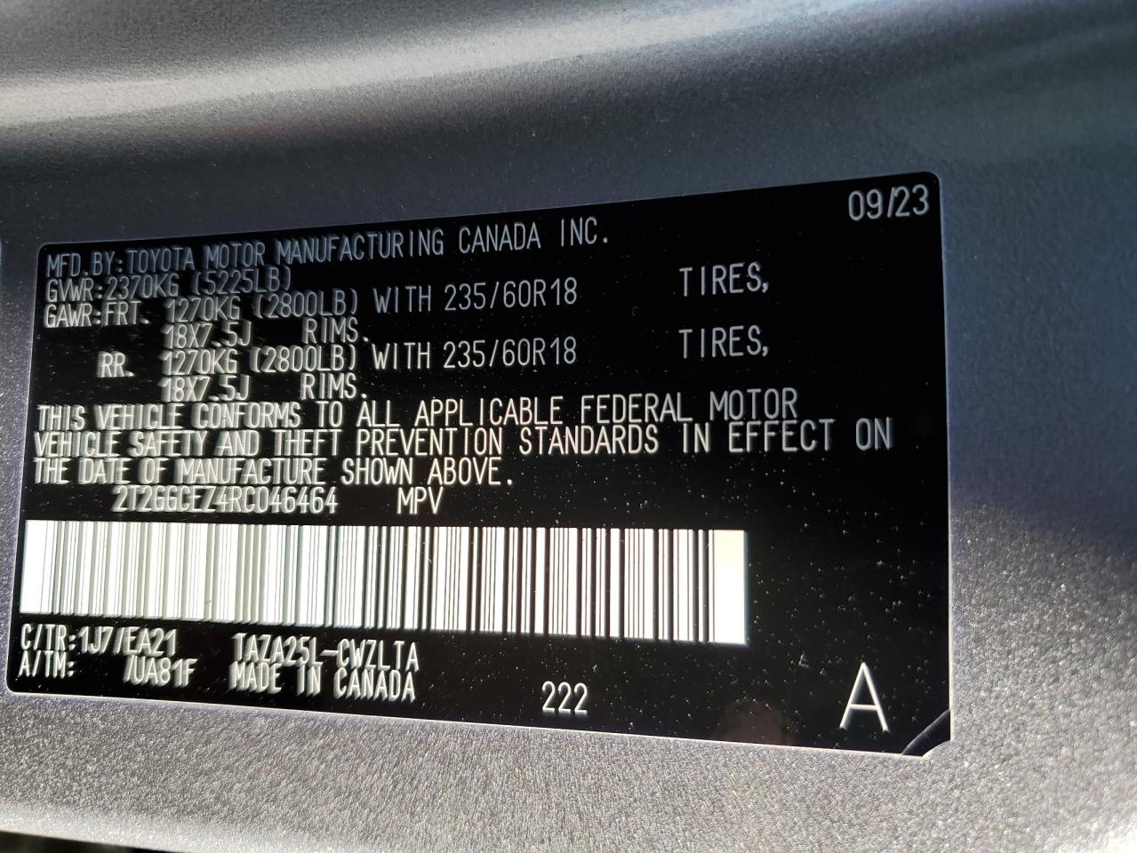 2024 LEXUS NX 350 PREMIUM VIN:2T2GGCEZ4RC046464