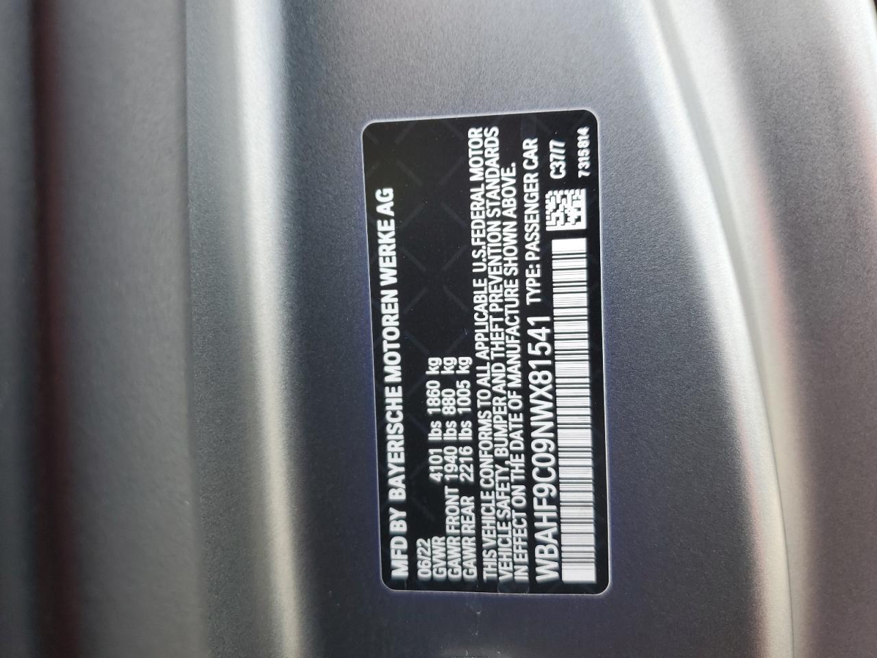 2022 BMW Z4 M40I VIN:WBAHF9C09NWX81541