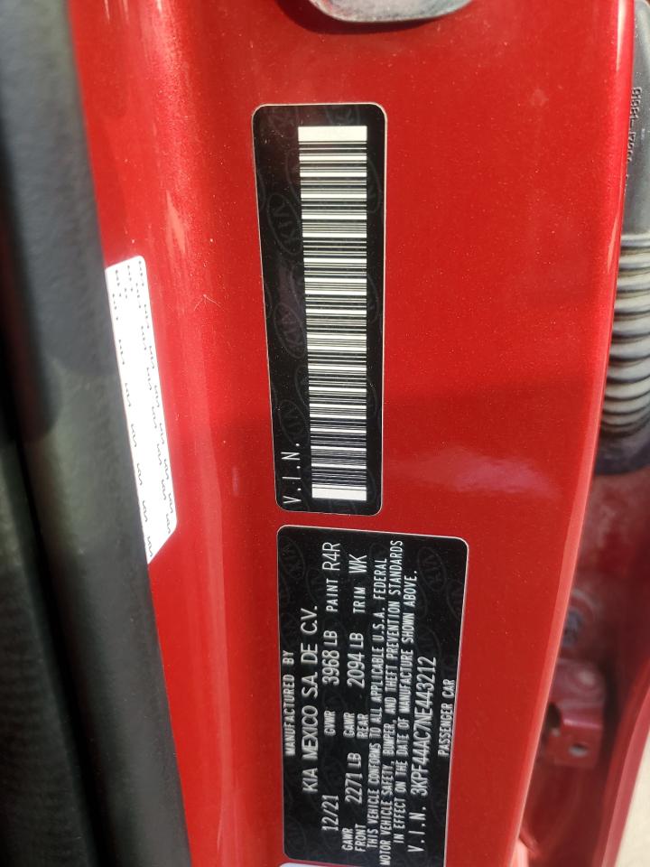 2022 KIA FORTE GT VIN:3KPF44AC7NE443212