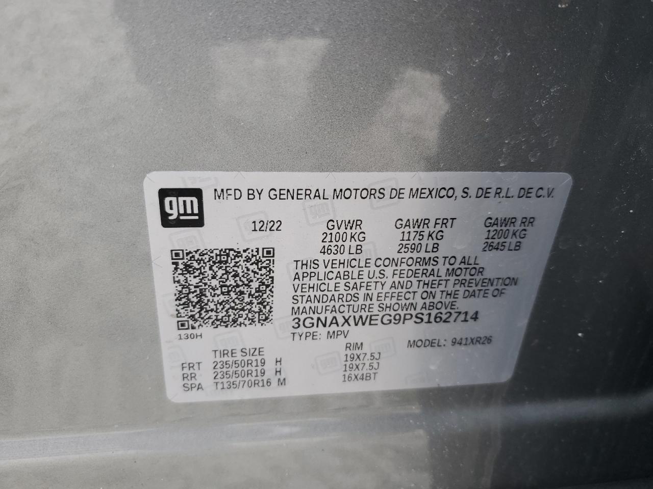 2023 CHEVROLET EQUINOX RS VIN:3GNAXWEG9PS162714