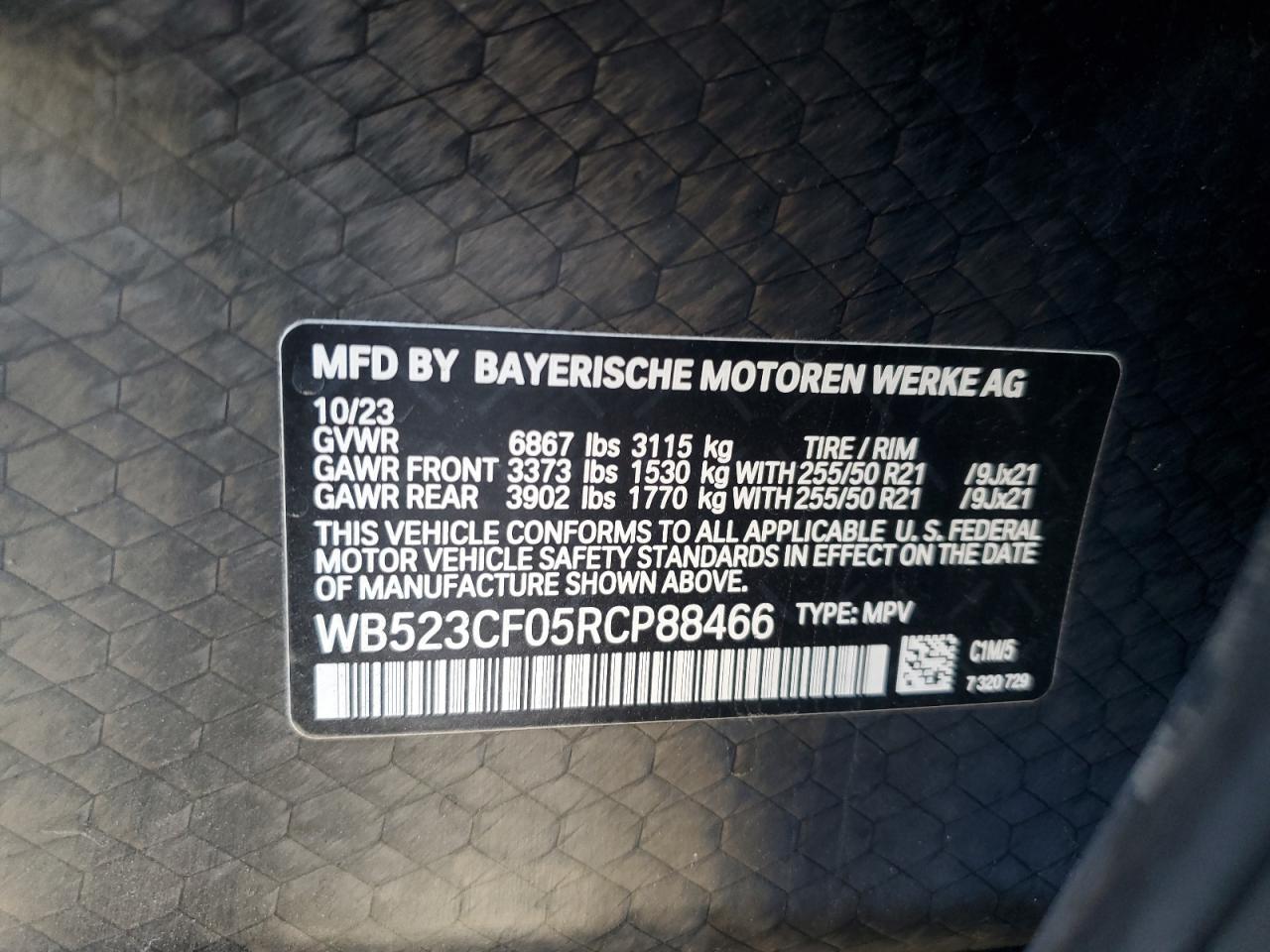 2024 BMW IX XDRIVE50 VIN:WB523CF05RCP88466
