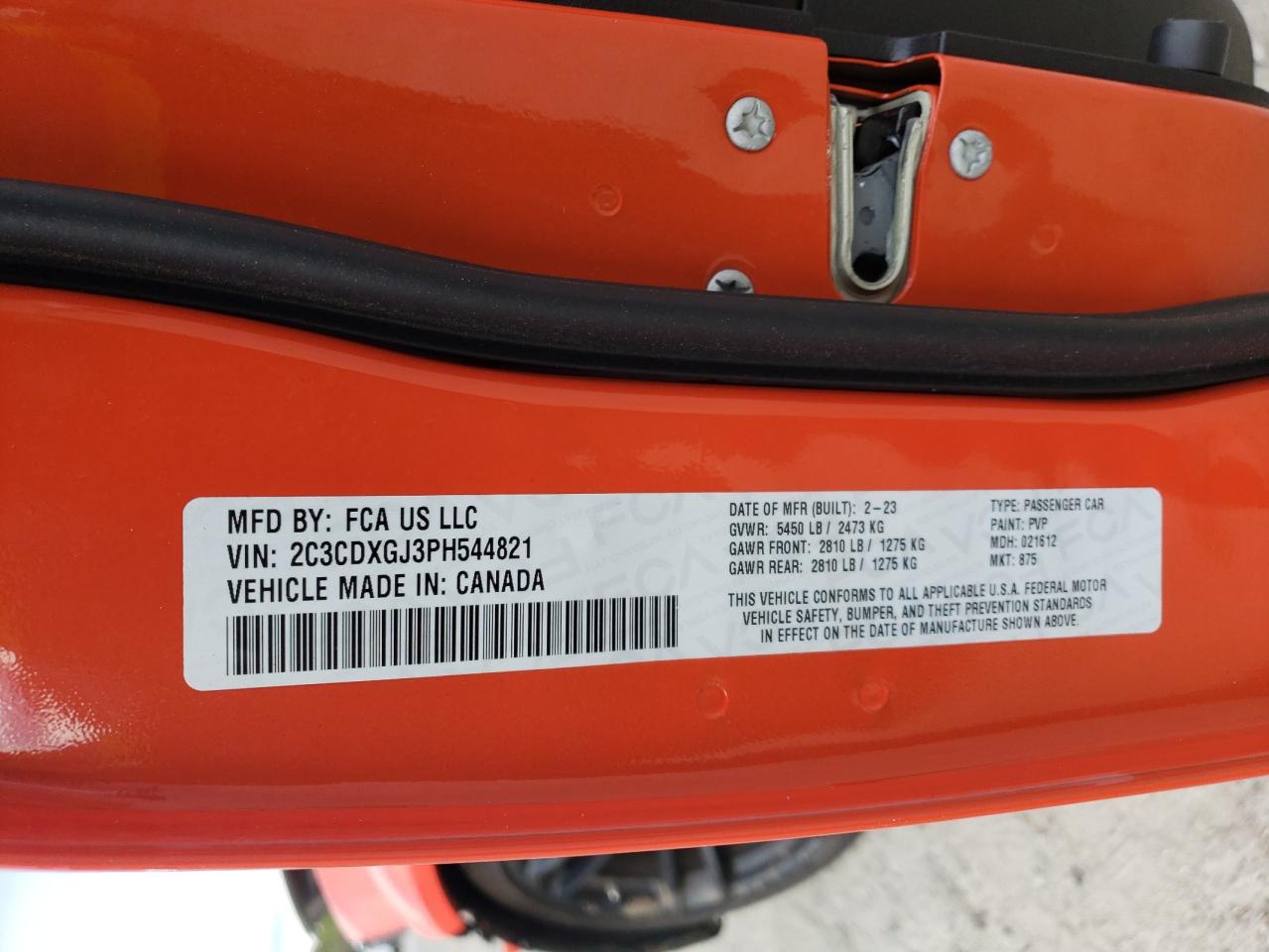 2023 DODGE CHARGER SCAT PACK VIN:2C3CDXGJ3PH544821