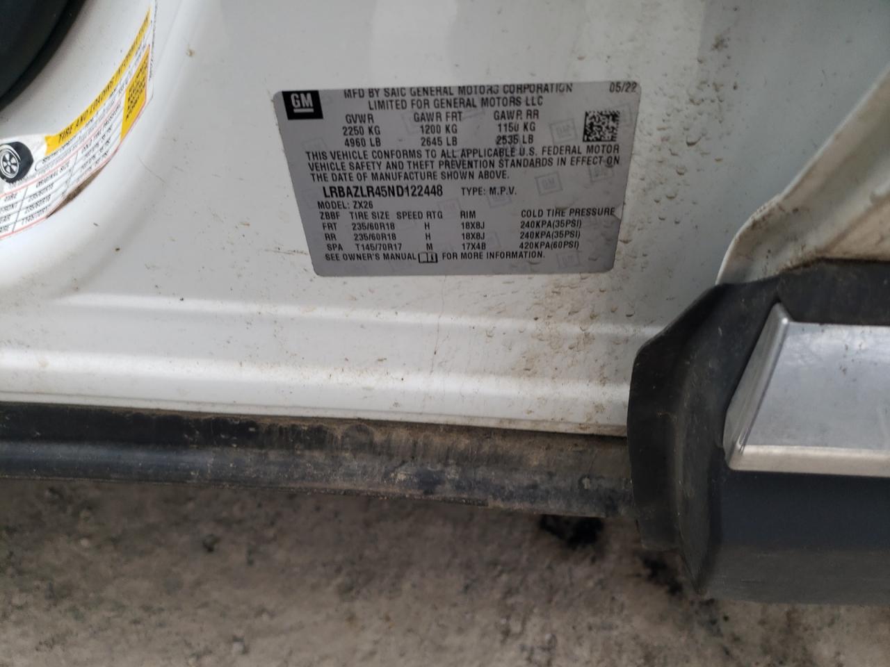 2022 BUICK ENVISION PREFERRED VIN:LRBAZLR45ND122448