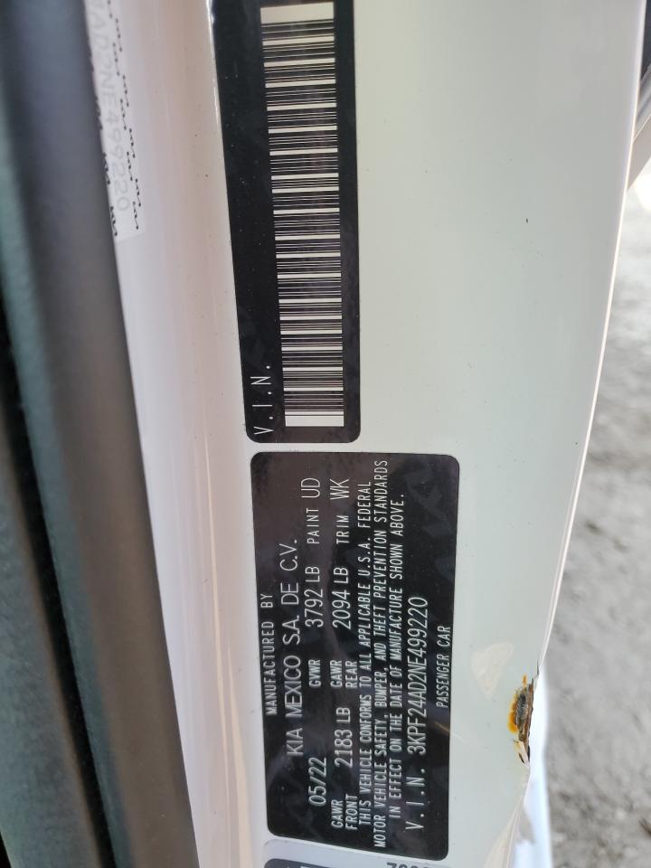 2022 KIA FORTE FE VIN:3KPF24AD2NE499220
