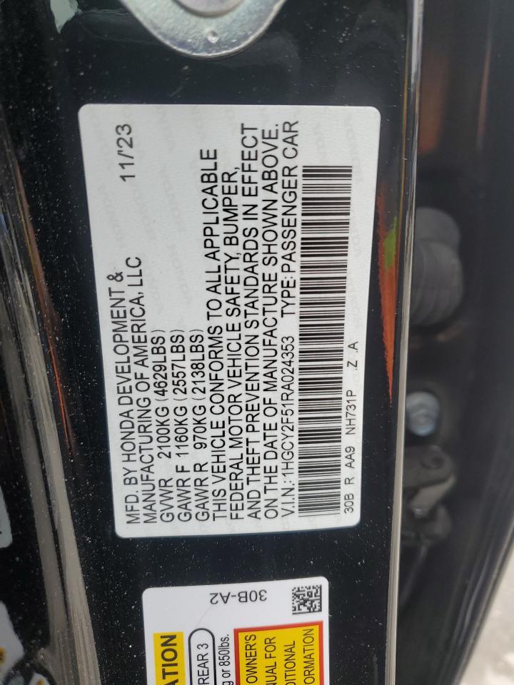 2024 HONDA ACCORD HYBRID SPORT VIN:1HGCY2F51RA024353