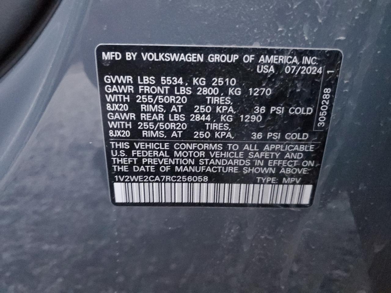 2024 VOLKSWAGEN ATLAS CROSS SPORT SE VIN:1V2WE2CA7RC256058