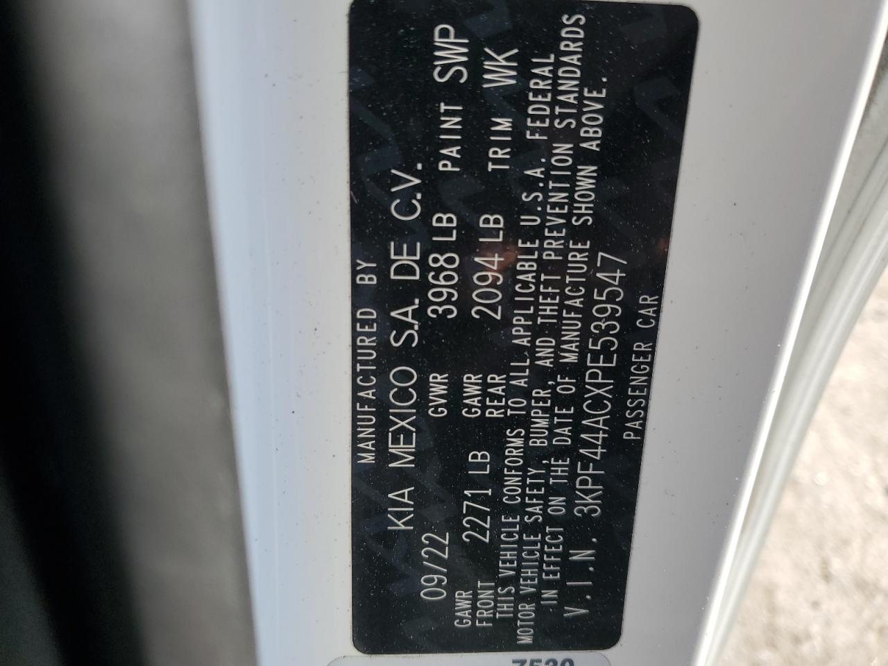 2023 KIA FORTE GT VIN:3KPF44ACXPE539547