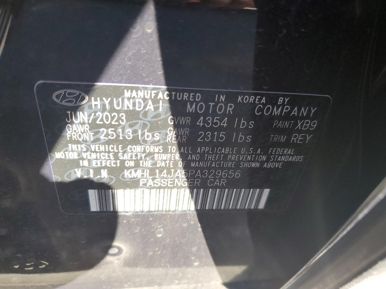 2023 HYUNDAI SONATA SEL VIN:KMHL14JA5PA329656