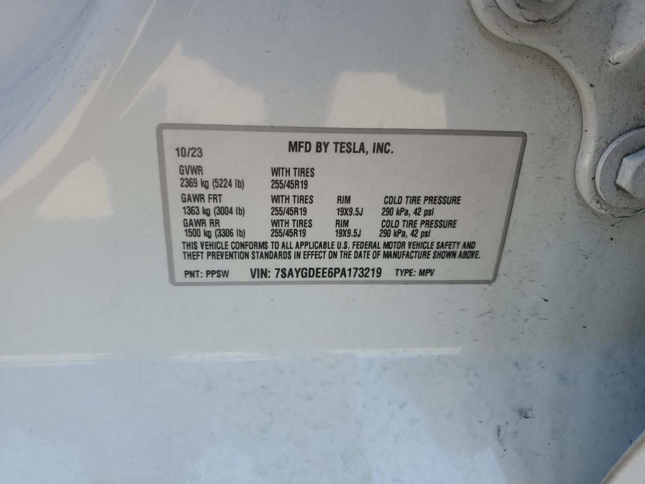 2023 TESLA MODEL Y  VIN:7SAYGDEE6PA173219