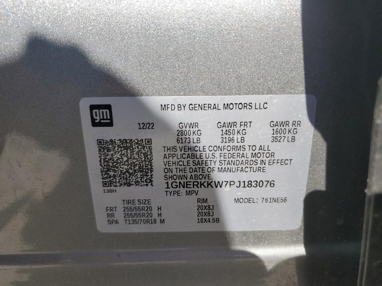 2023 CHEVROLET TRAVERSE PREMIER VIN:1GNERKKW7PJ183076