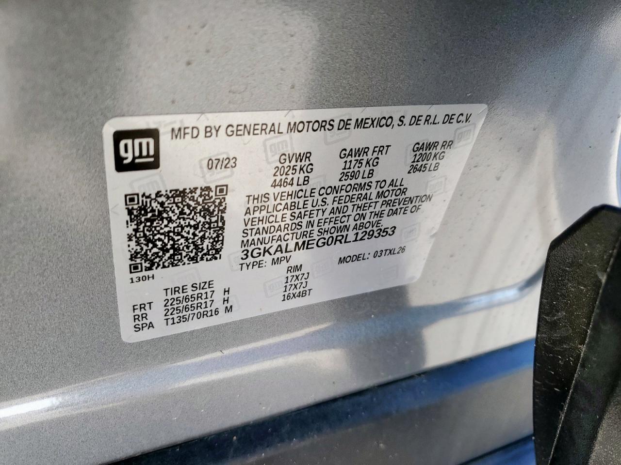 2024 GMC TERRAIN SLE VIN:3GKALMEG0RL129353