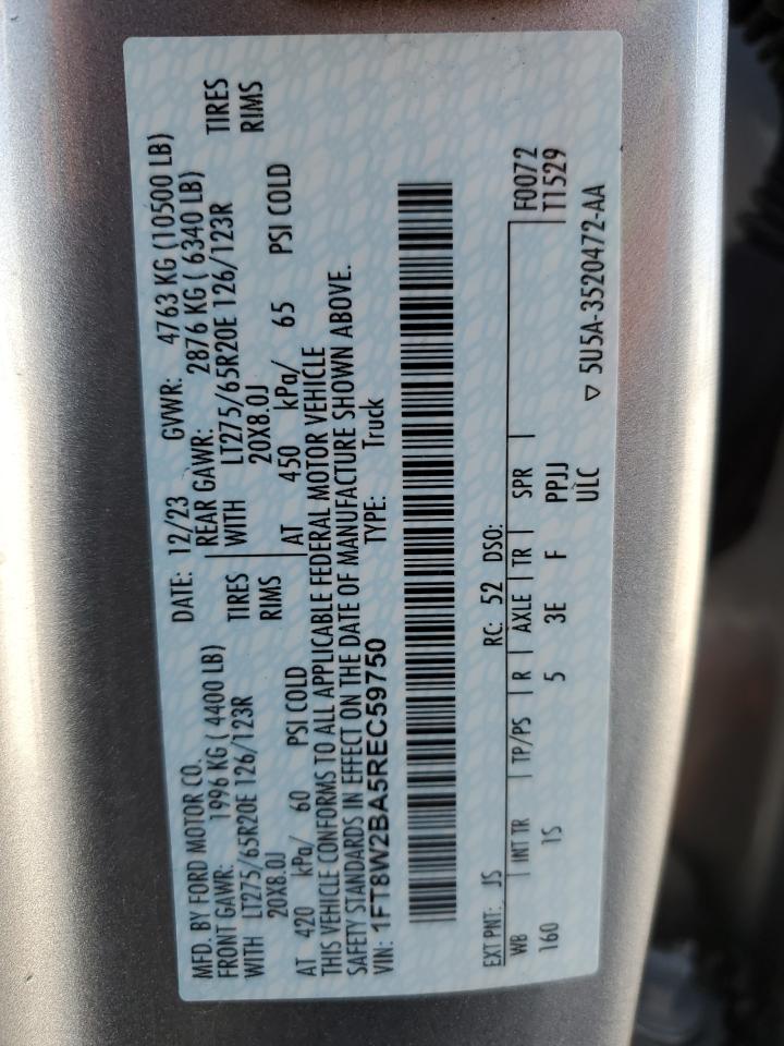 2024 FORD F250 SUPER DUTY VIN:1FT8W2BA5REC59750