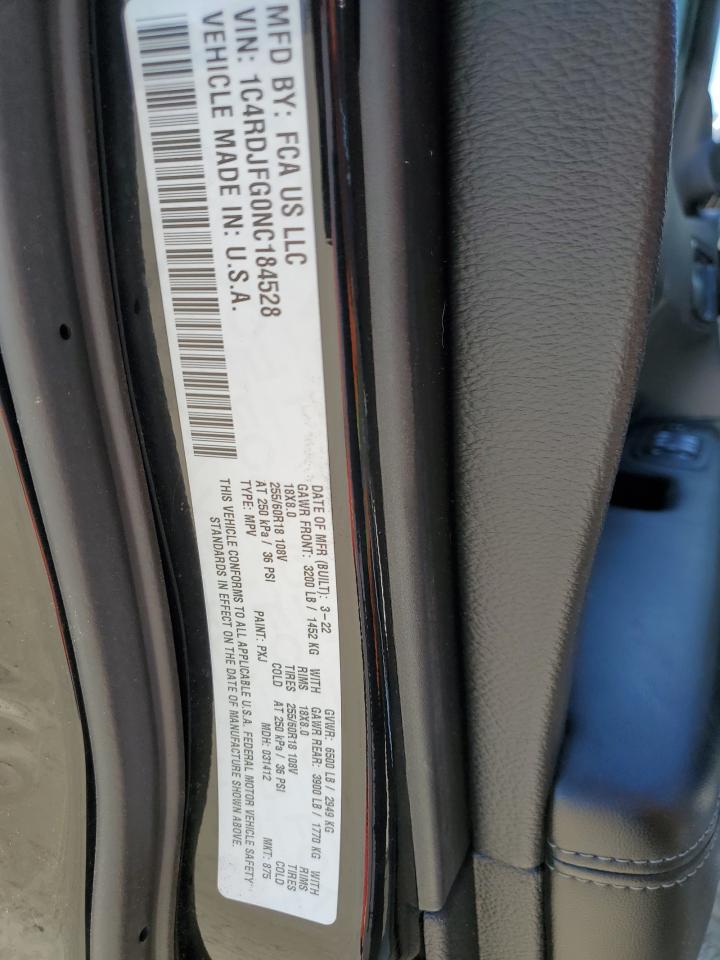 2022 DODGE DURANGO PURSUIT VIN:1C4RDJFG0NC184528