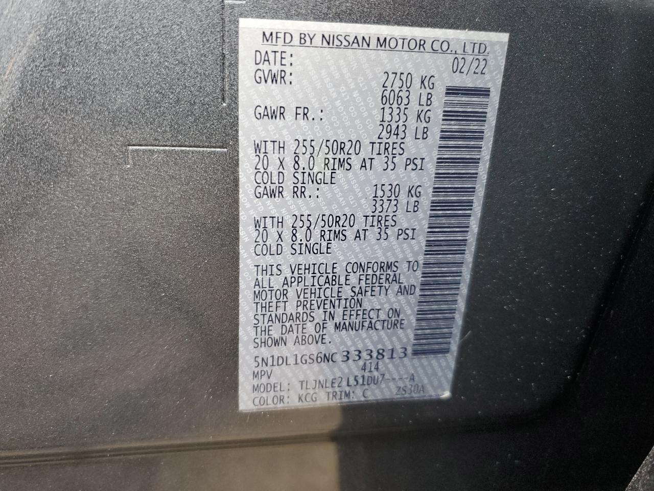 2022 INFINITI QX60 SENSORY VIN:5N1DL1GS6NC333813