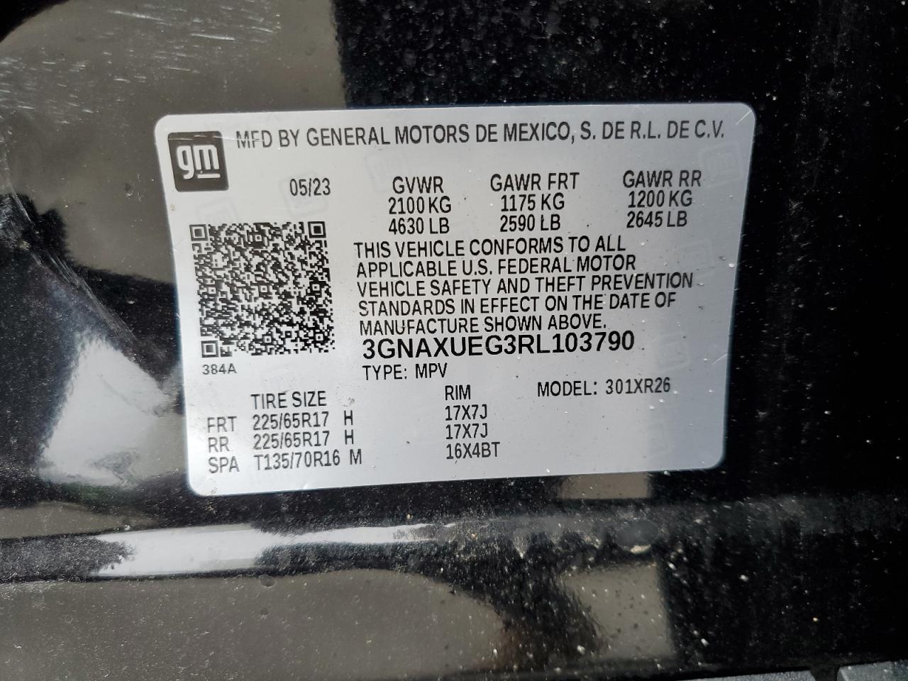 2024 CHEVROLET EQUINOX LT VIN:3GNAXUEG3RL103790