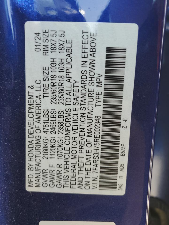 2024 HONDA CR-V EXL VIN:7FARS3H75RE002348