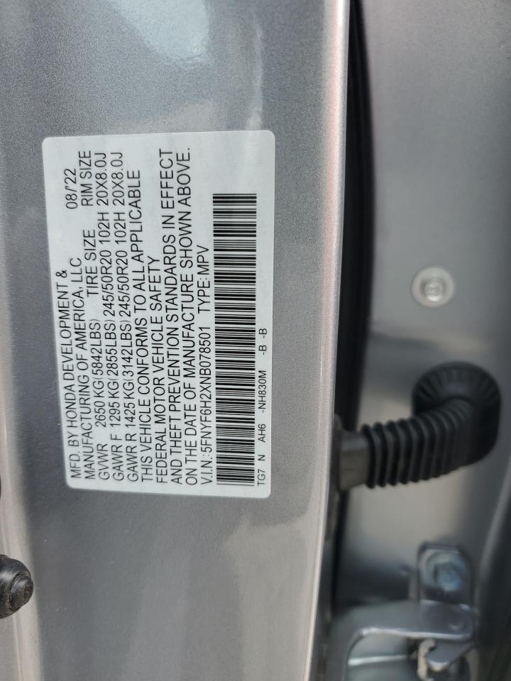 2022 HONDA PILOT SE VIN:5FNYF6H2XNB078501