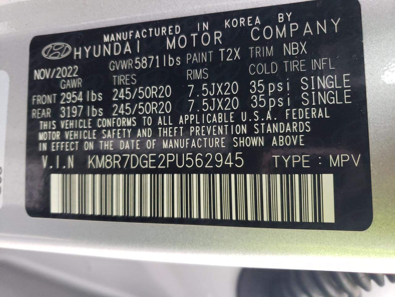 2023 HYUNDAI PALISADE CALLIGRAPHY VIN:KM8R7DGE2PU562945