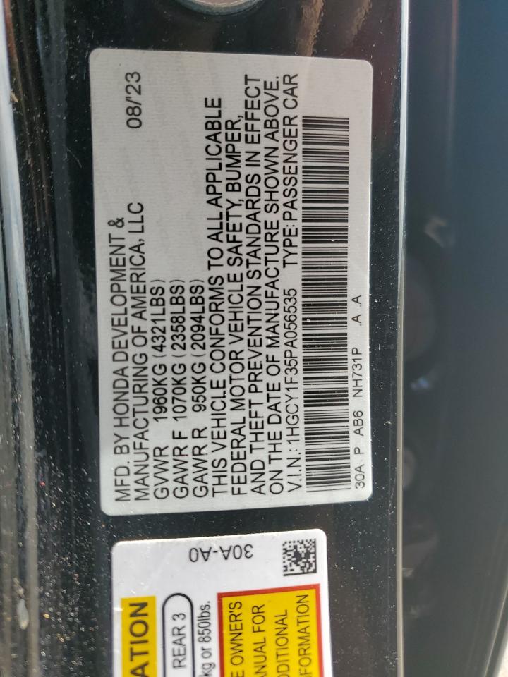 2023 HONDA ACCORD EX VIN:1HGCY1F35PA056535