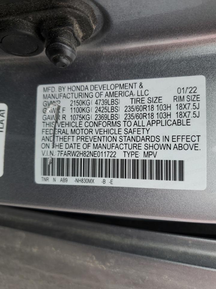 2022 HONDA CR-V EXL VIN:7FARW2H82NE011722
