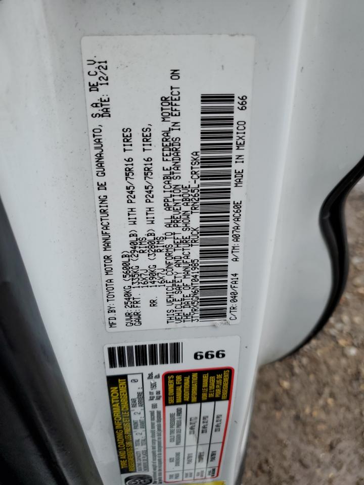 2022 TOYOTA TACOMA ACCESS CAB VIN:3TYRX5GN6NT041985