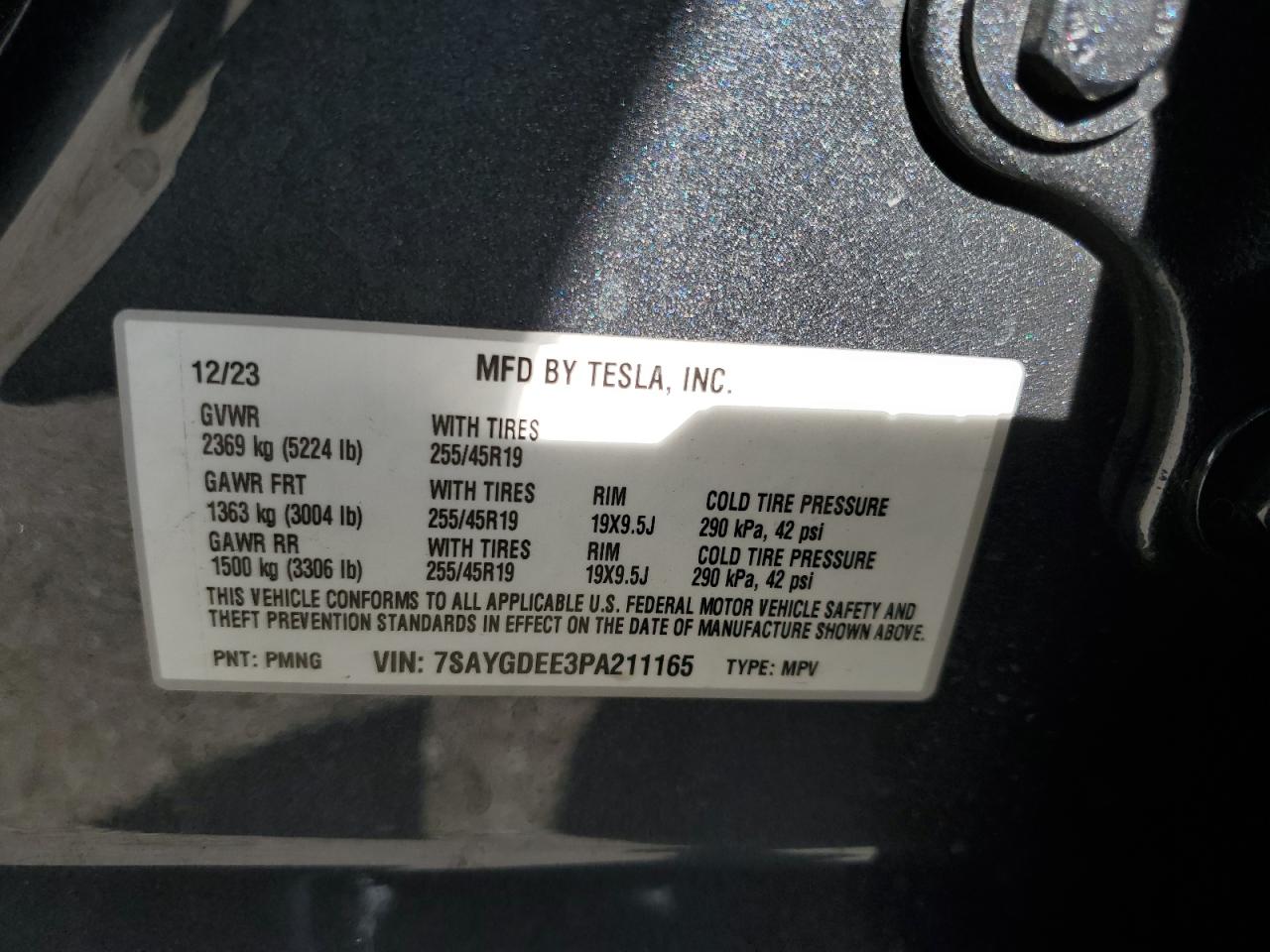 2023 TESLA MODEL Y  VIN:7SAYGDEE3PA211165