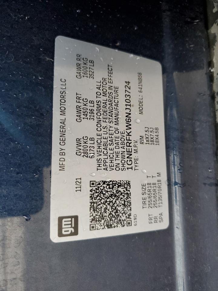 2022 CHEVROLET TRAVERSE LS VIN:1GNERFKW6NJ103724