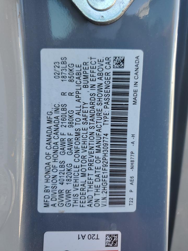 2023 HONDA CIVIC TOURING VIN:2HGFE1F92PH309774