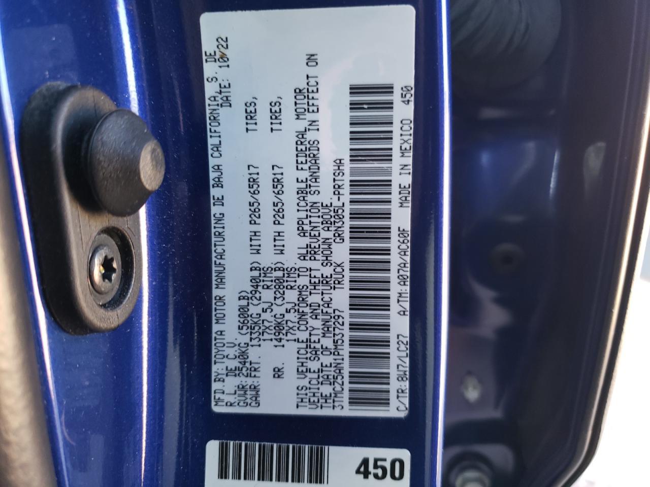 2023 TOYOTA TACOMA DOUBLE CAB VIN:3TMCZ5AN1PM537297