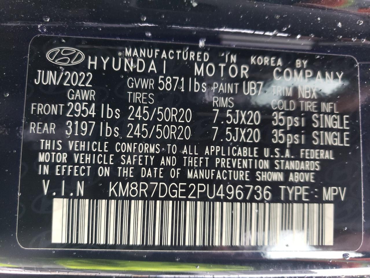 2023 HYUNDAI PALISADE CALLIGRAPHY VIN:KM8R7DGE2PU496736