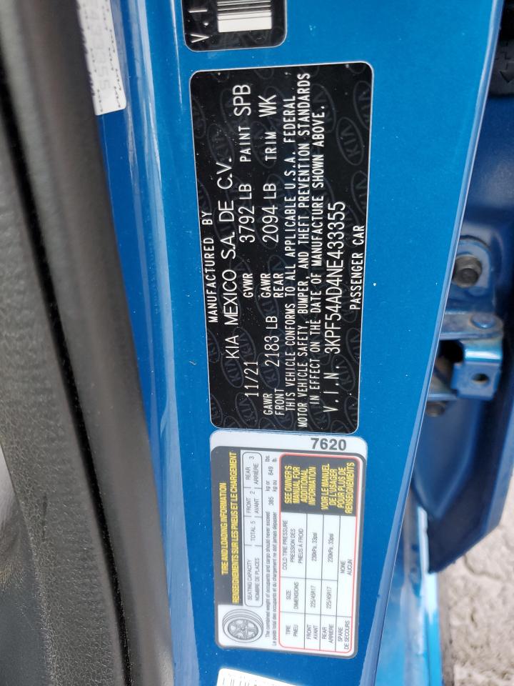 2022 KIA FORTE GT LINE VIN:3KPF54AD4NE433355