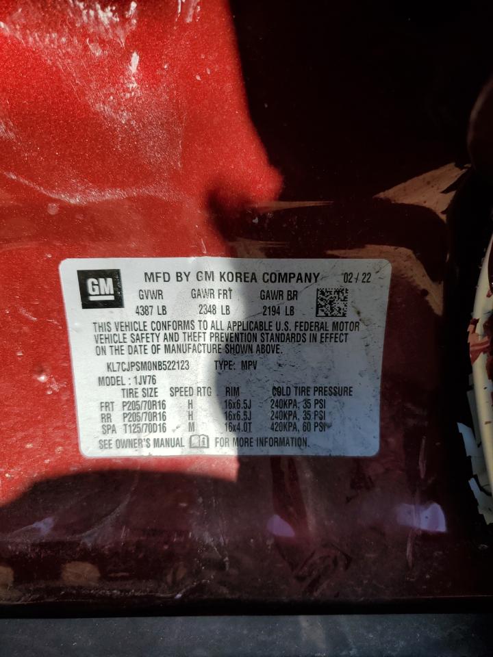 2022 CHEVROLET TRAX 1LT VIN:KL7CJPSM0NB522123