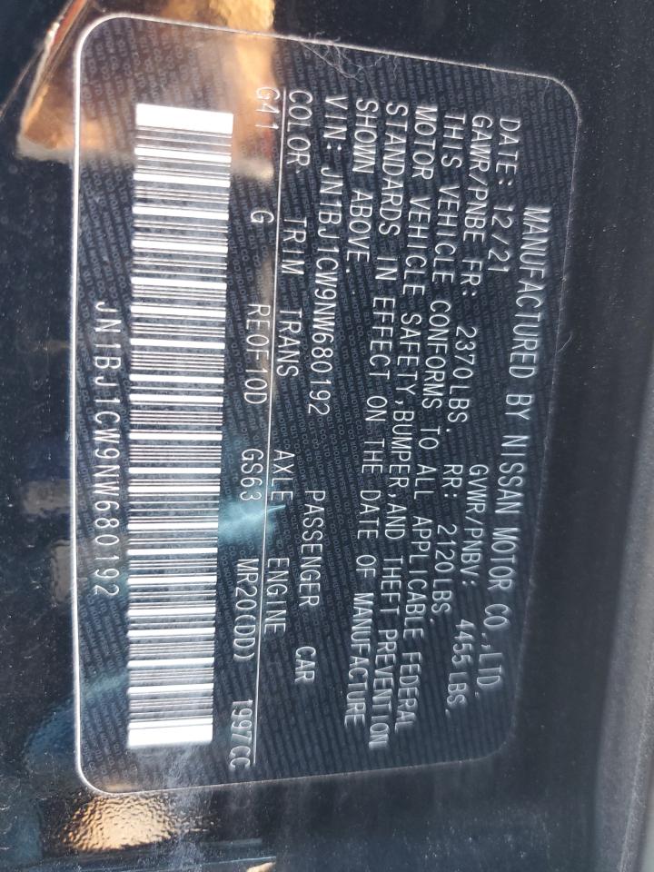 2022 NISSAN ROGUE SPORT SL VIN:JN1BJ1CW9NW680192