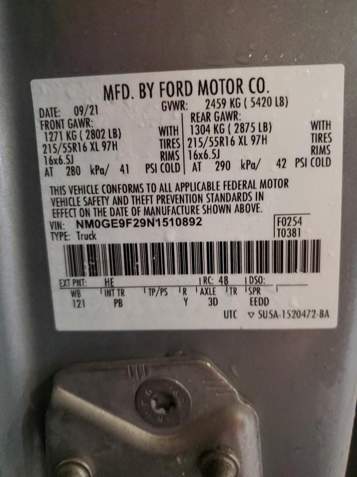 2022 FORD TRANSIT CONNECT XLT VIN:NM0GE9F29N1510892