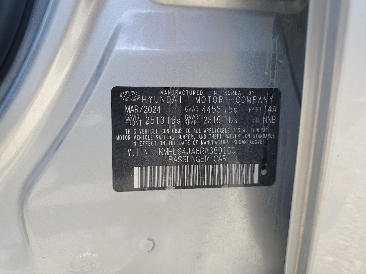 2024 HYUNDAI SONATA SEL VIN:KMHL64JA6RA389160